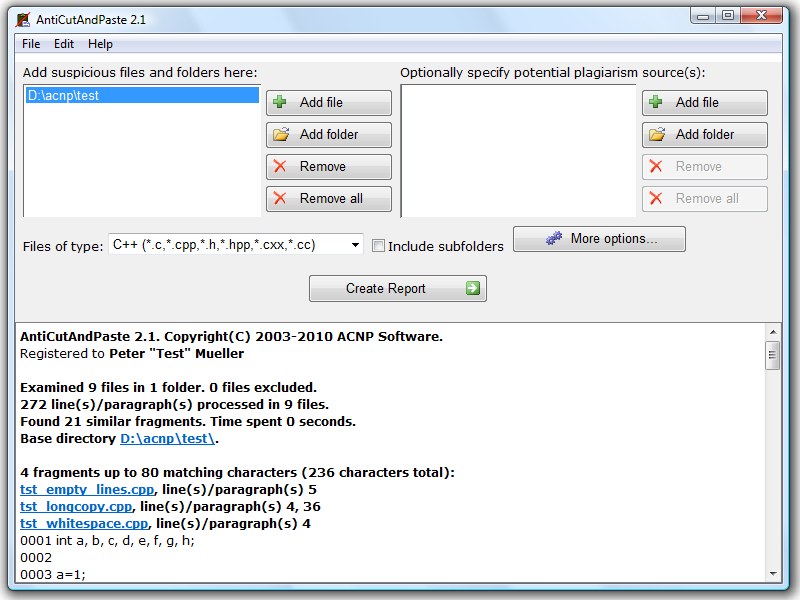 AntiCutAndPaste - Copied and pasted source code detector